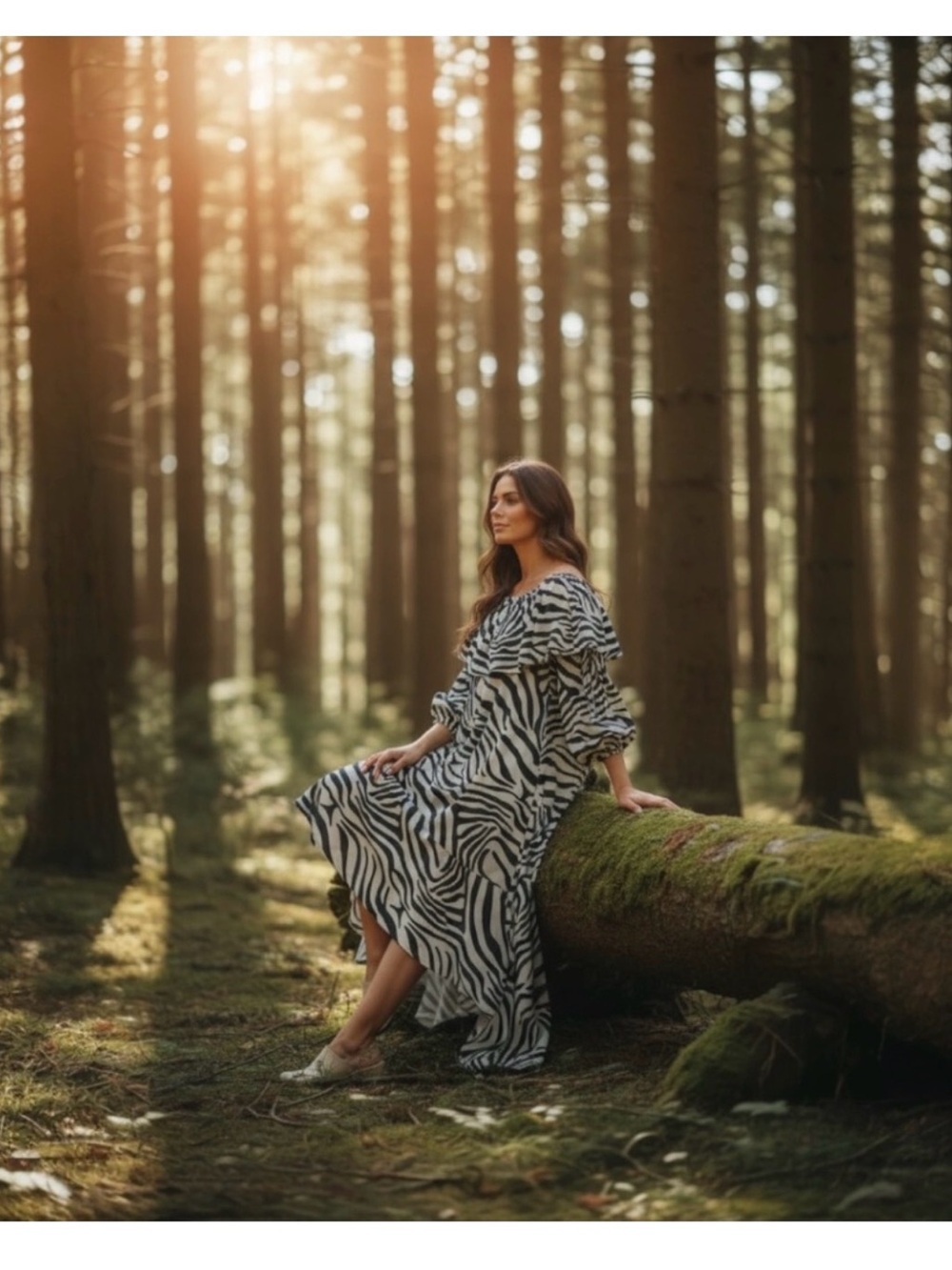 Off-Shoulder High-Low Zebra Print Maxi Dress in Black and White - Picture 2 of 3